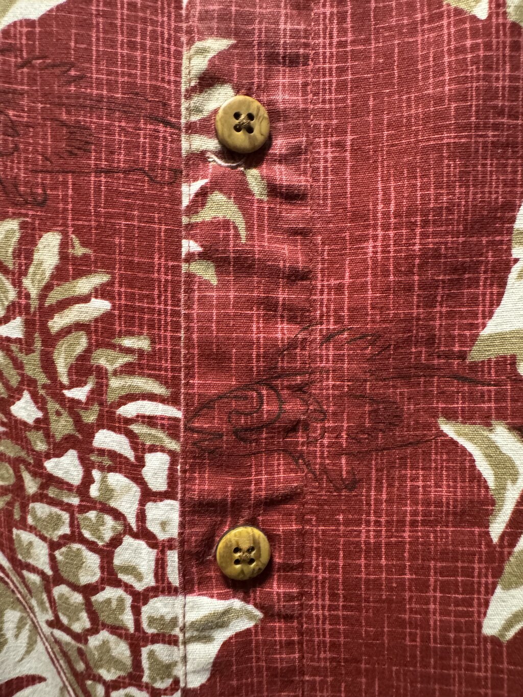 1990s Moda Campia Moda Pineapple Print Shirt – Red/White/Beige (L)