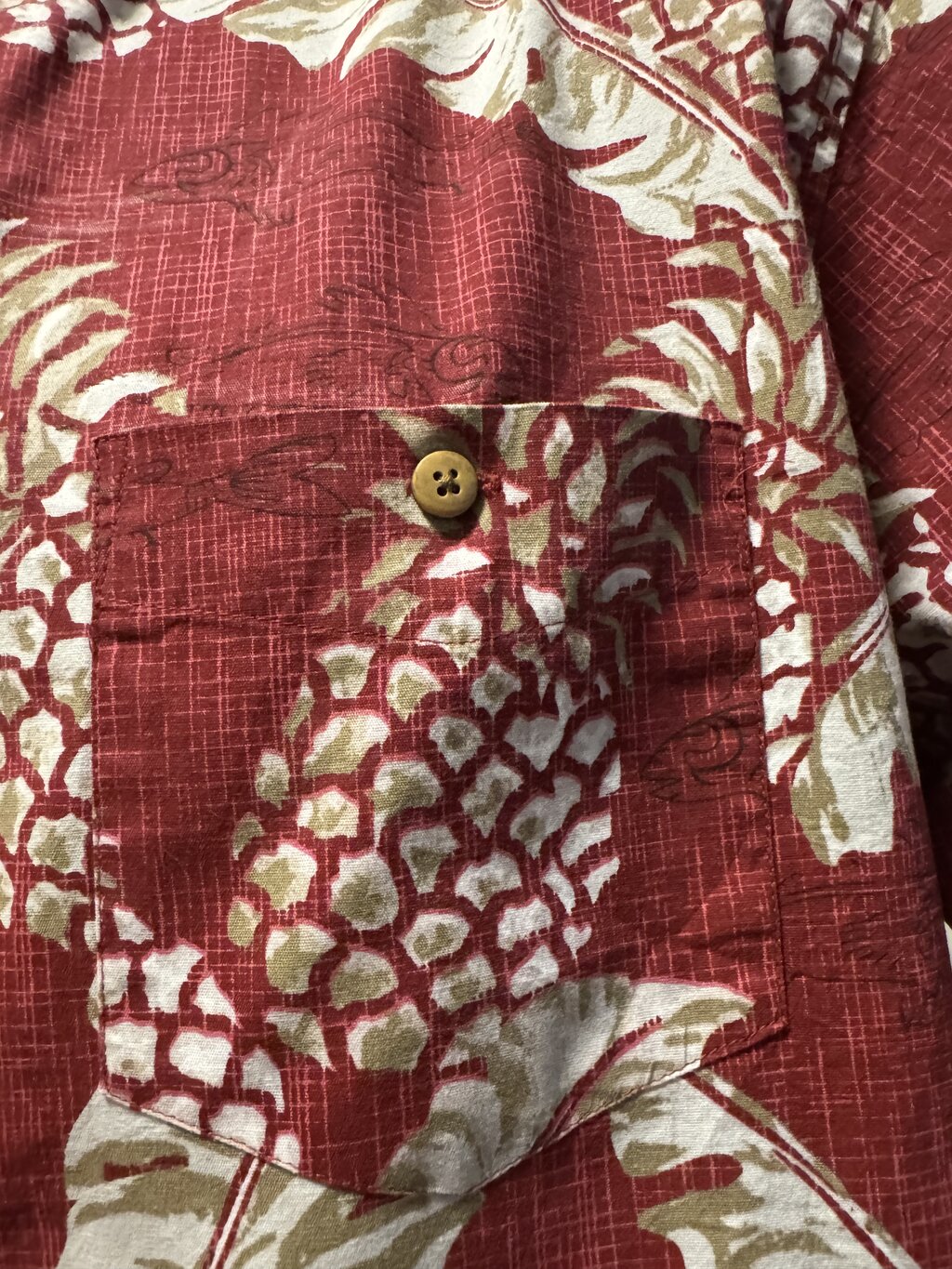 1990s Moda Campia Moda Pineapple Print Shirt – Red/White/Beige (L)