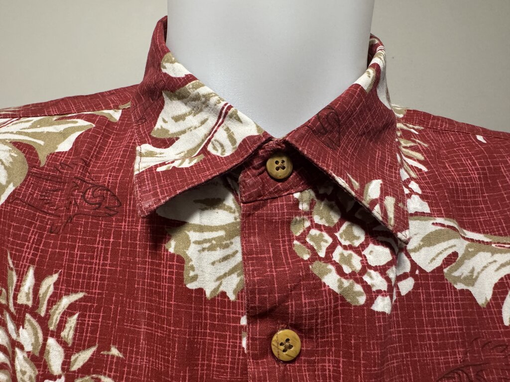 1990s Moda Campia Moda Pineapple Print Shirt – Red/White/Beige (L)