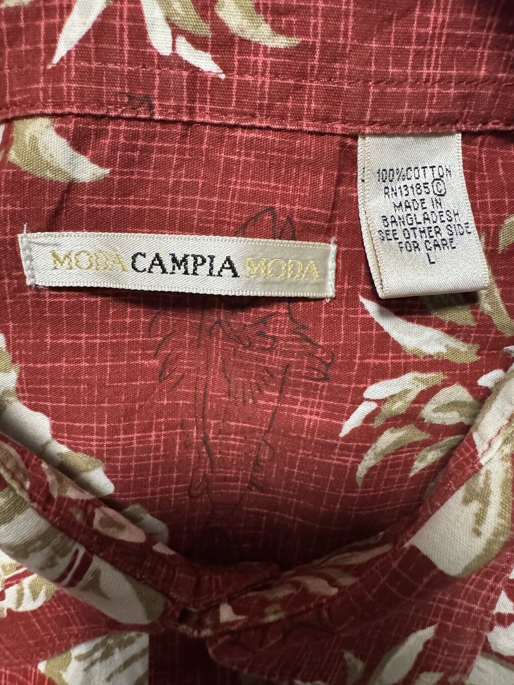 1990s Moda Campia Moda Pineapple Print Shirt – Red/White/Beige (L)