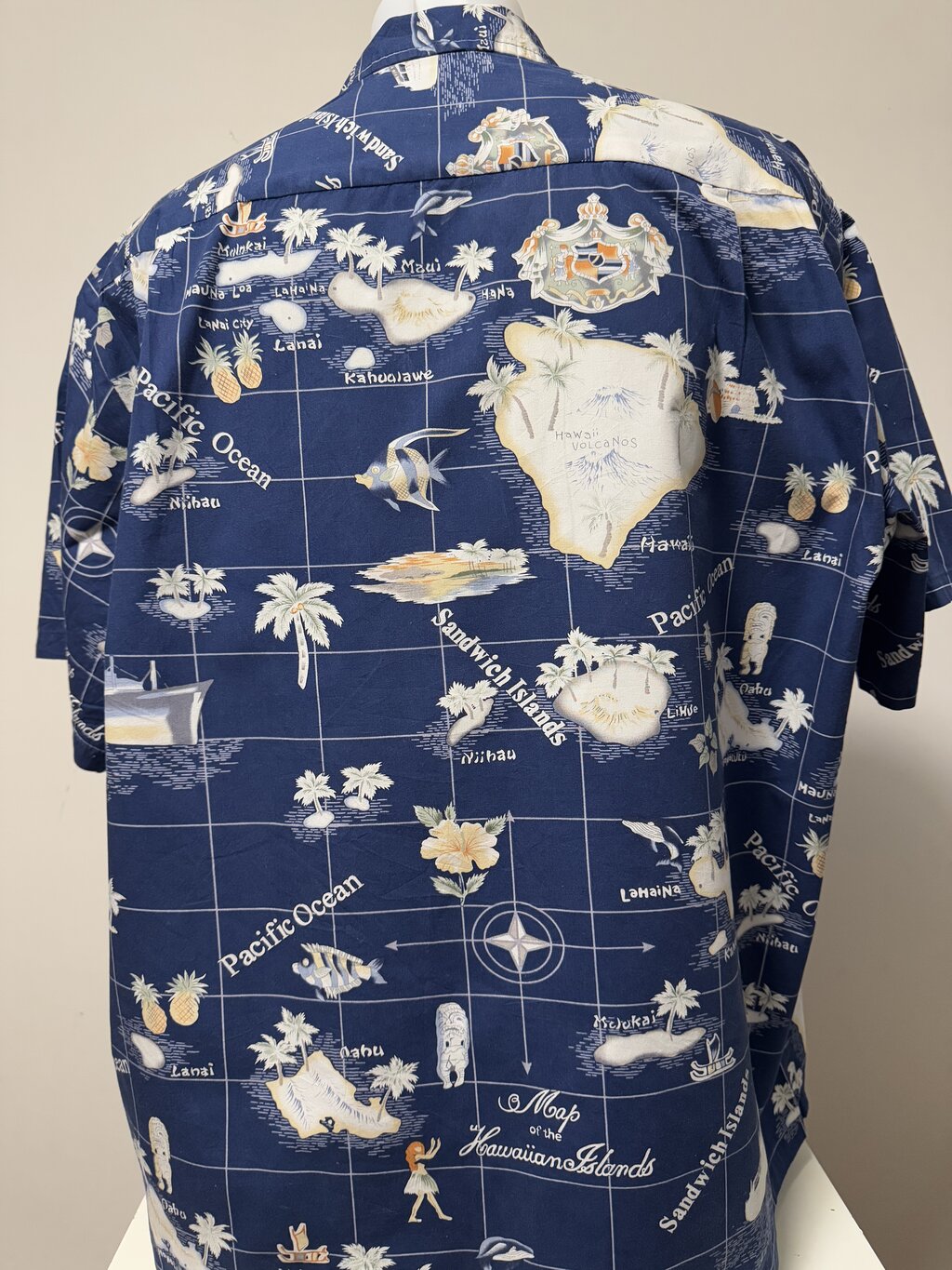 1990s–early 2000s - “Map of the Hawaiian Islands” – RJC Thick Cotton Scenic Shirt (2XL)