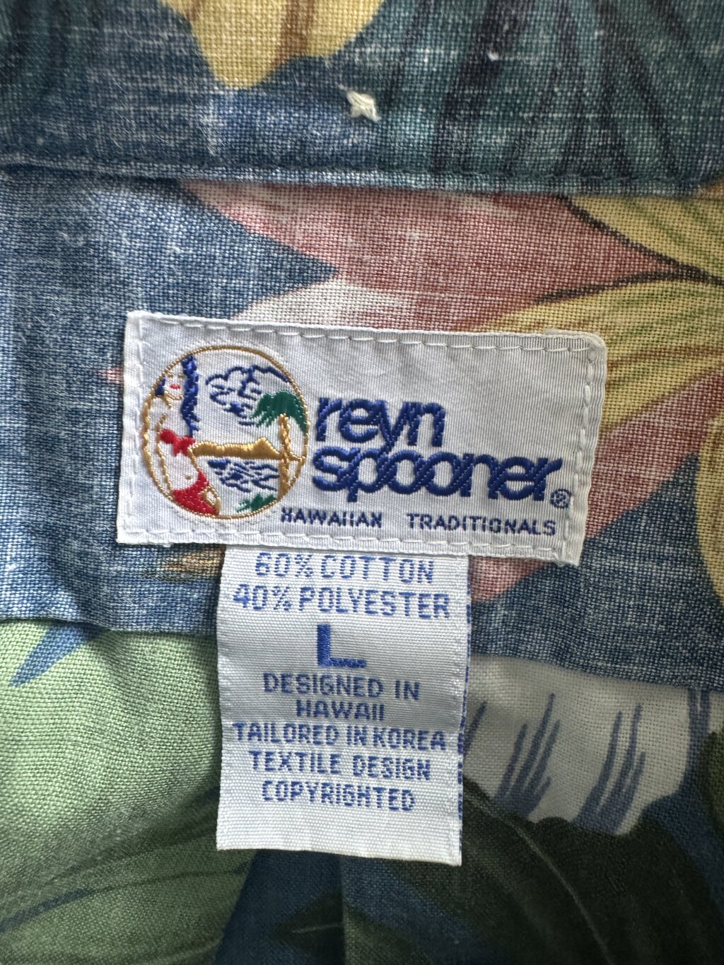 90s Reyn Spooner Botanical Garden Shirt – Reverse Print Hibiscus & Lotus on Denim Blue (L)