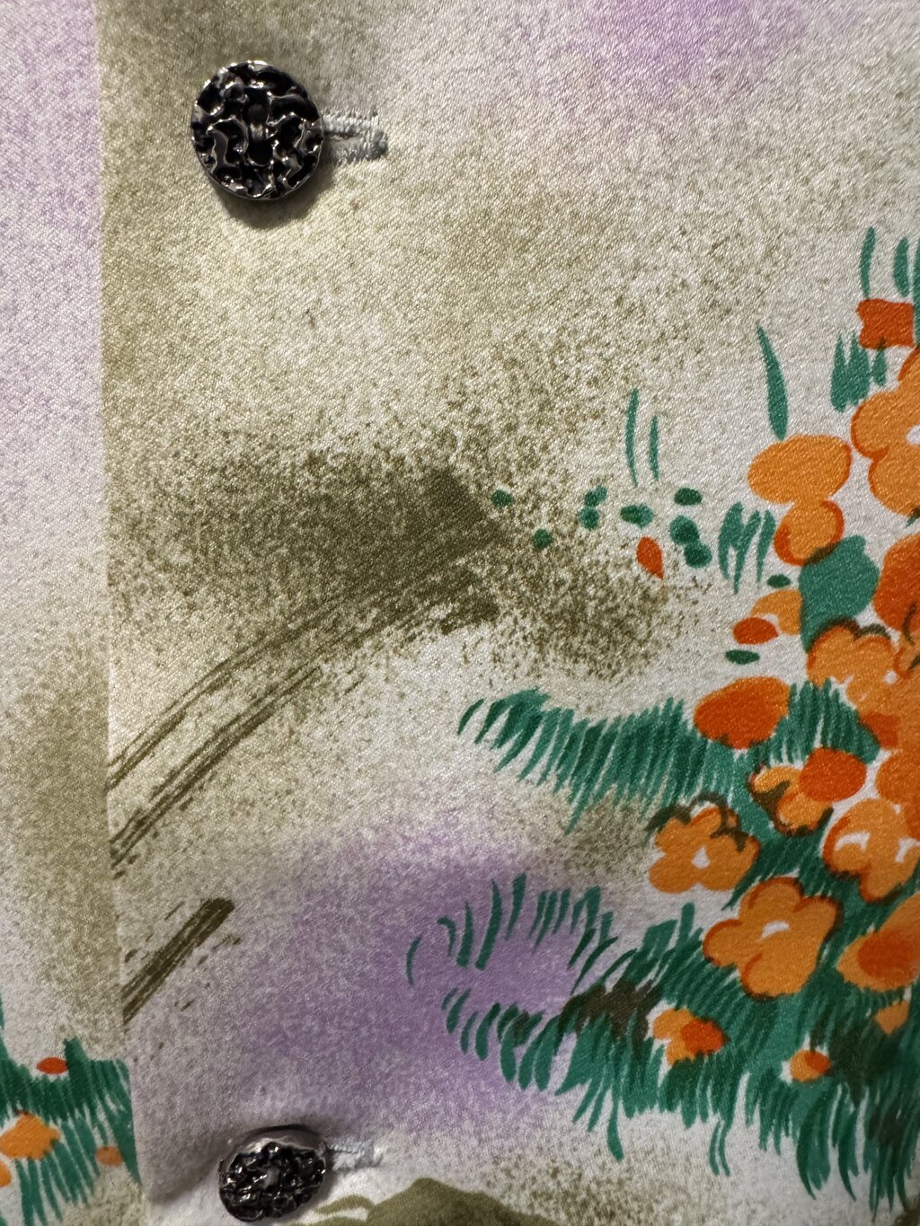 1960s - Ludi’s Waikiki Pastel Iris Cotton Aloha Shirt - Purple & Orange Bloomscape