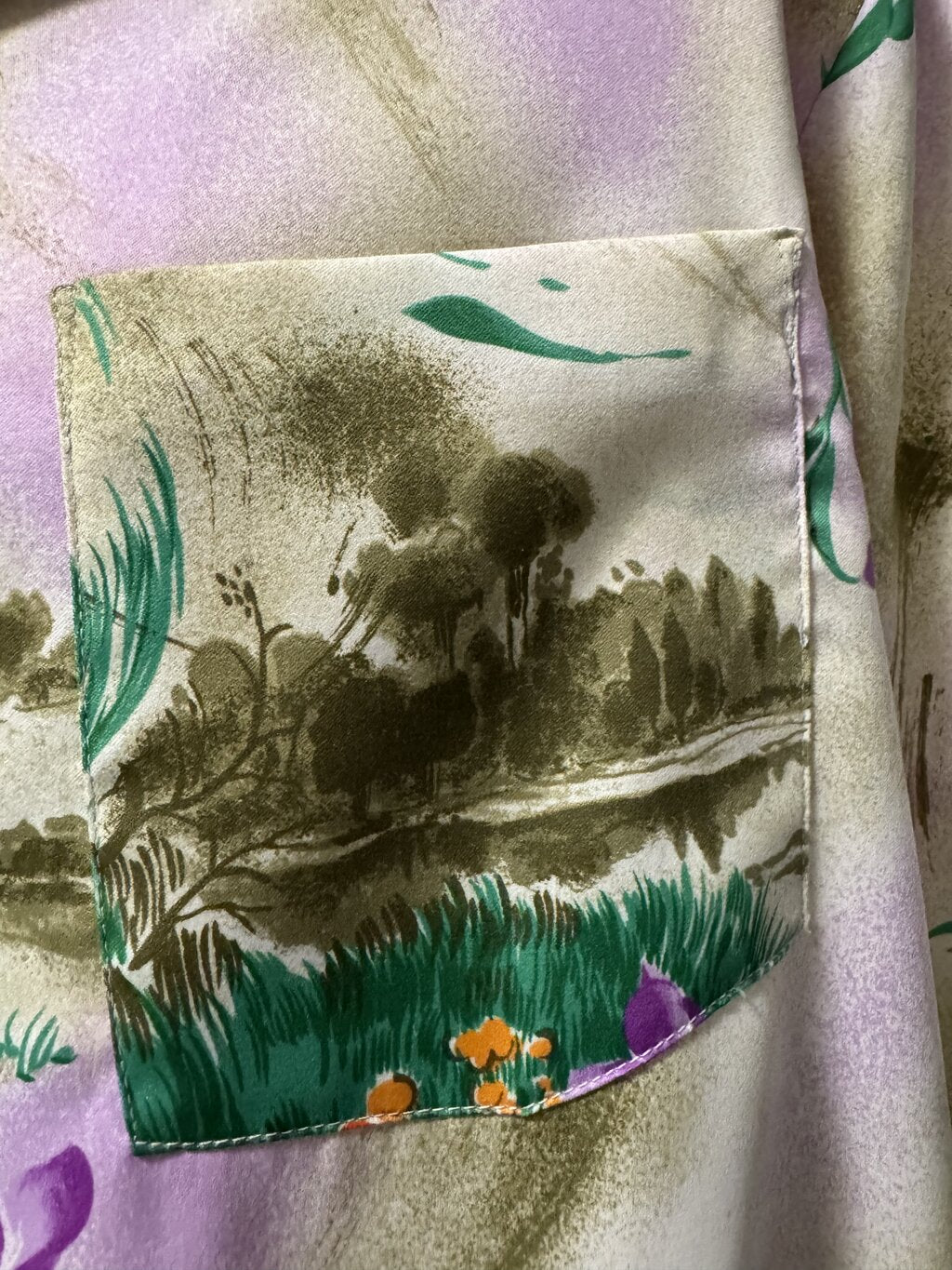 1960s - Ludi’s Waikiki Pastel Iris Cotton Aloha Shirt - Purple & Orange Bloomscape