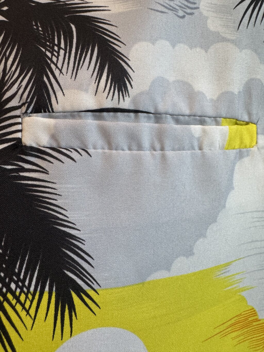 1990s - Royal Creations Sunset Seascape Shirt – Black & Yellow Silky Poly, Size L