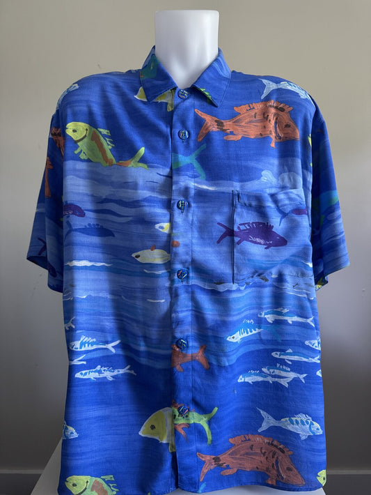 1990s - Vintage Jams World Abstract Watercolor Hawaiian Shirt – Soft Rayon Paint Splash (L)