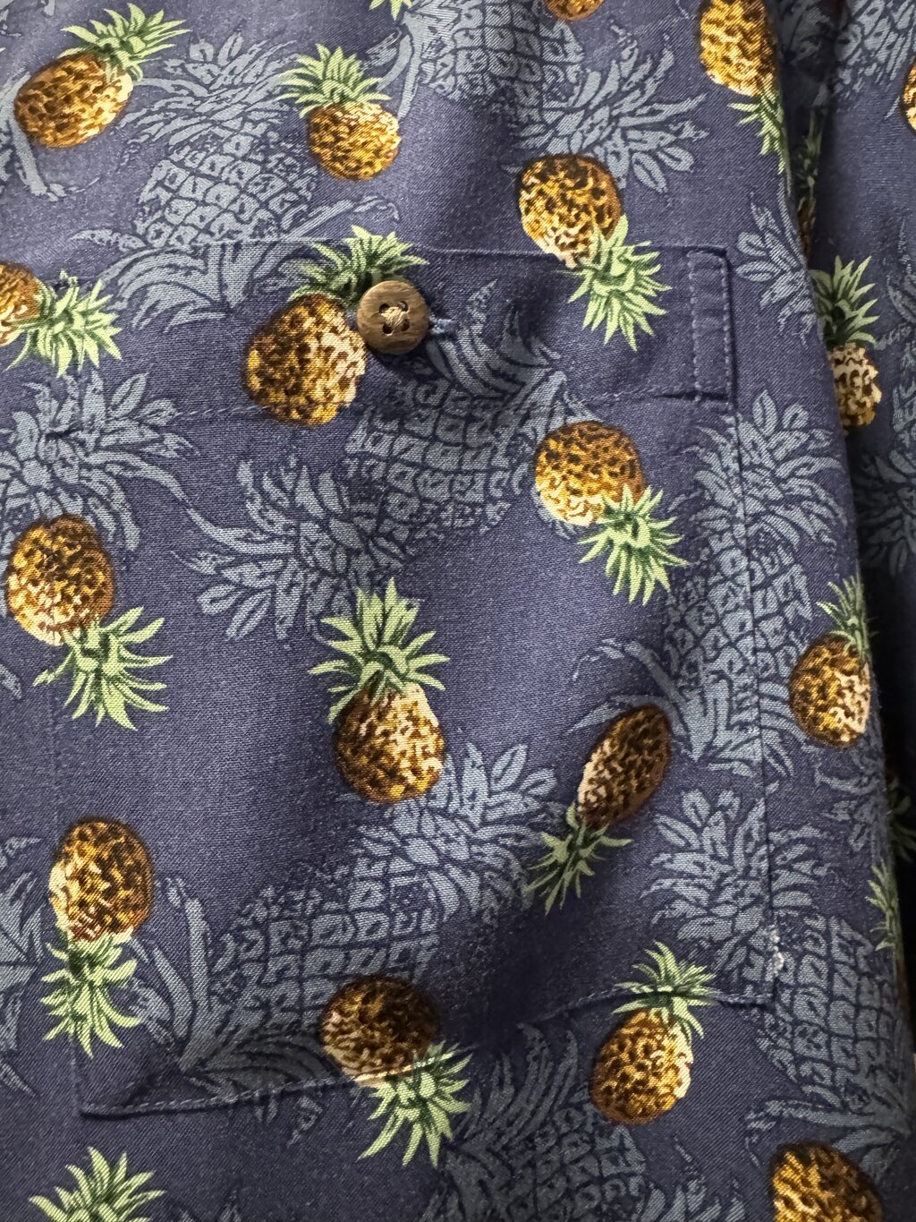 1990s Campia Pineapple Print Shirt – Navy & Gold (L)