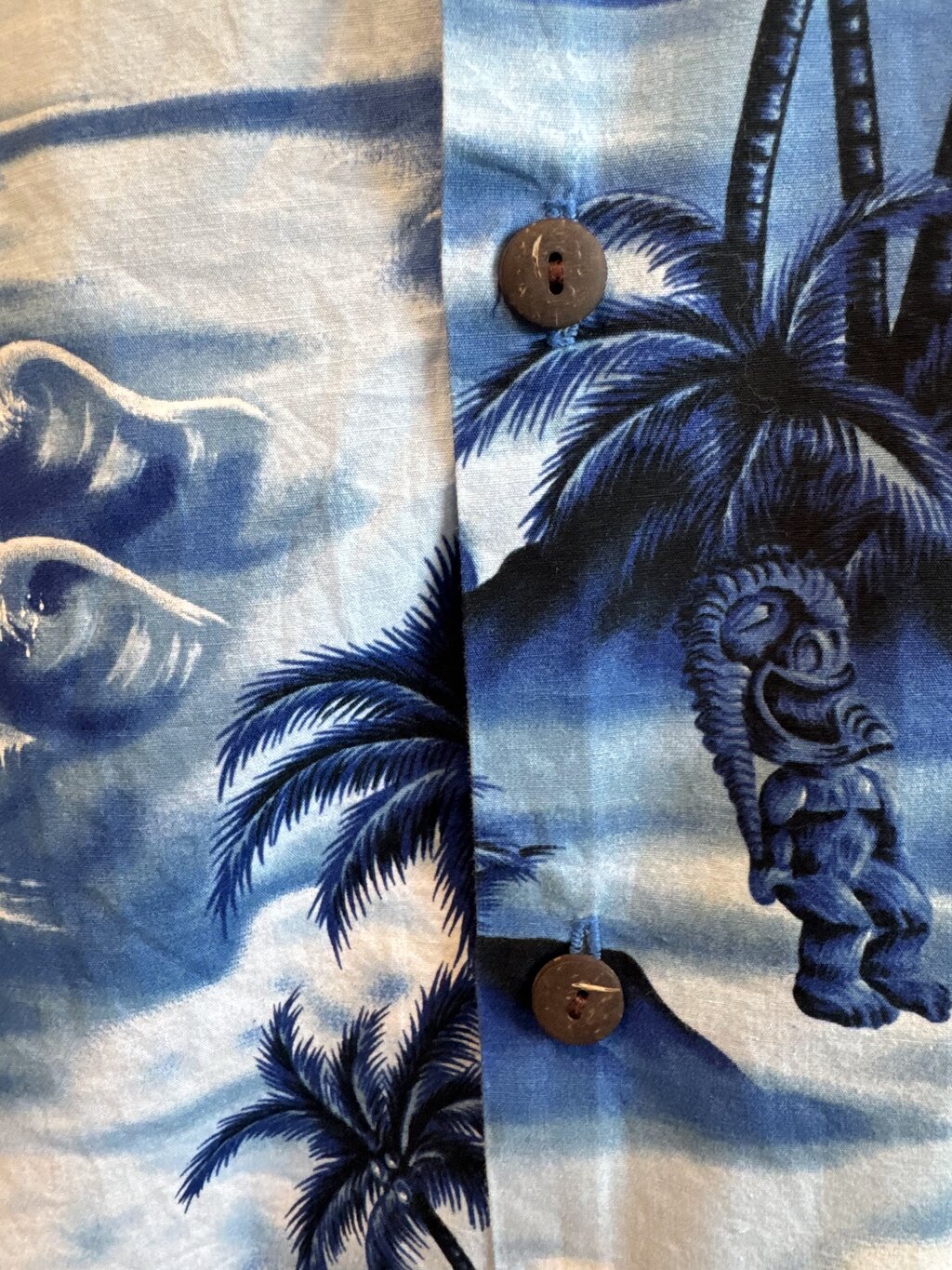 1990s–2000s - Royal Hawaiian Creations Blue Tiki Sunset Rayon Shirt – 4XL