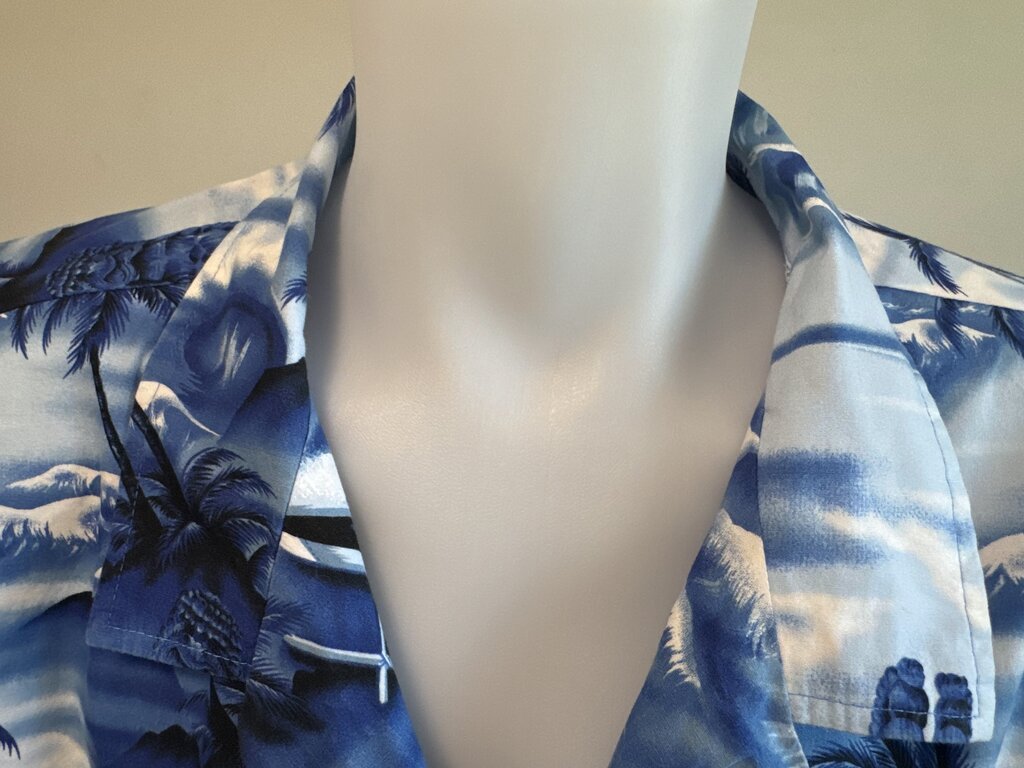 1990s–2000s - Royal Hawaiian Creations Blue Tiki Sunset Rayon Shirt – 4XL