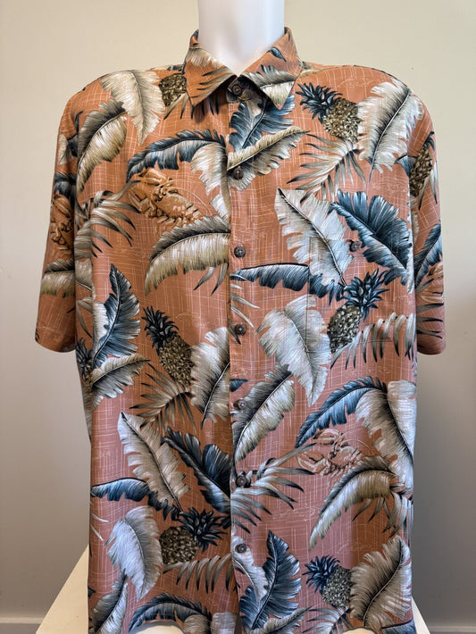 1990s Batik Bay Pineapple & Banana Leaf Print Shirt – Terracotta & Green (XXL)