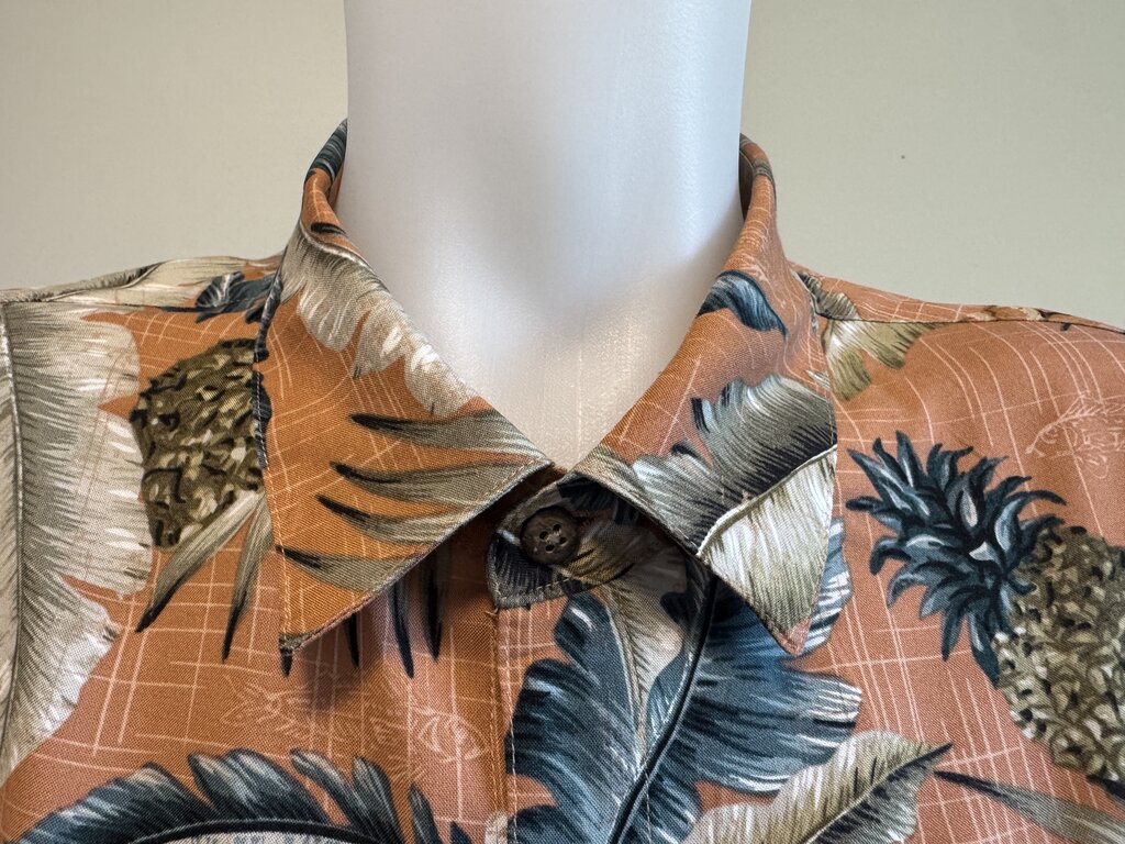 1990s Batik Bay Pineapple & Banana Leaf Print Shirt – Terracotta & Green (XXL)