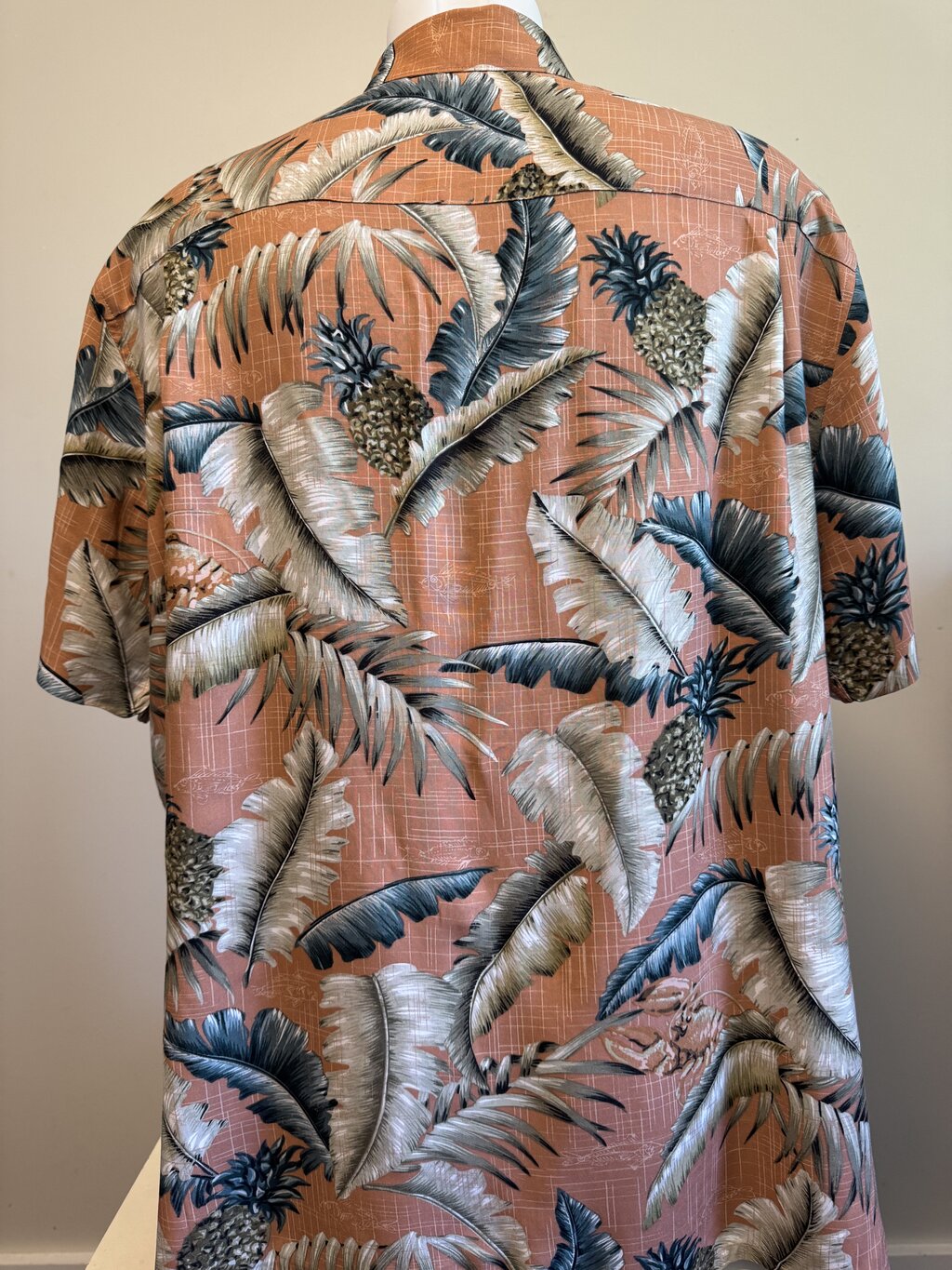 1990s Batik Bay Pineapple & Banana Leaf Print Shirt – Terracotta & Green (XXL)