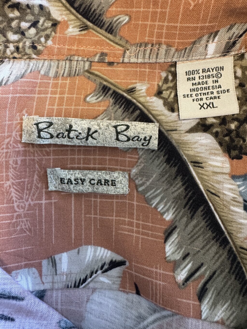 1990s Batik Bay Pineapple & Banana Leaf Print Shirt – Terracotta & Green (XXL)