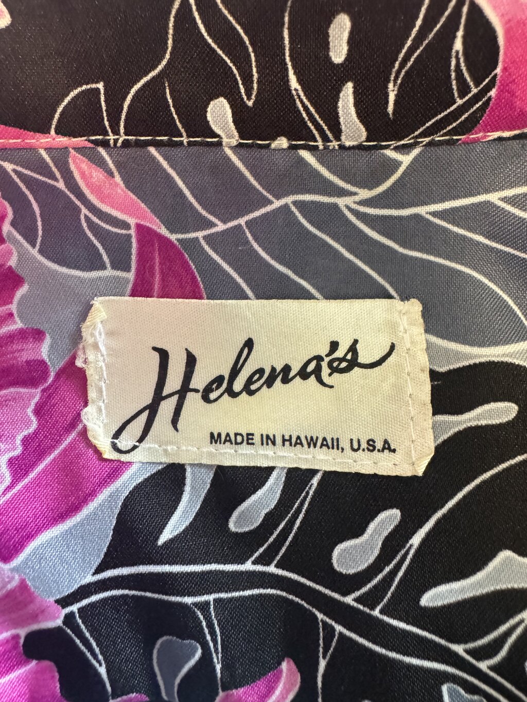 80s Helena’s Orchid Leaf Aloha Shirt – Silky Grey & Fuchsia Jungle Floral (XXL)