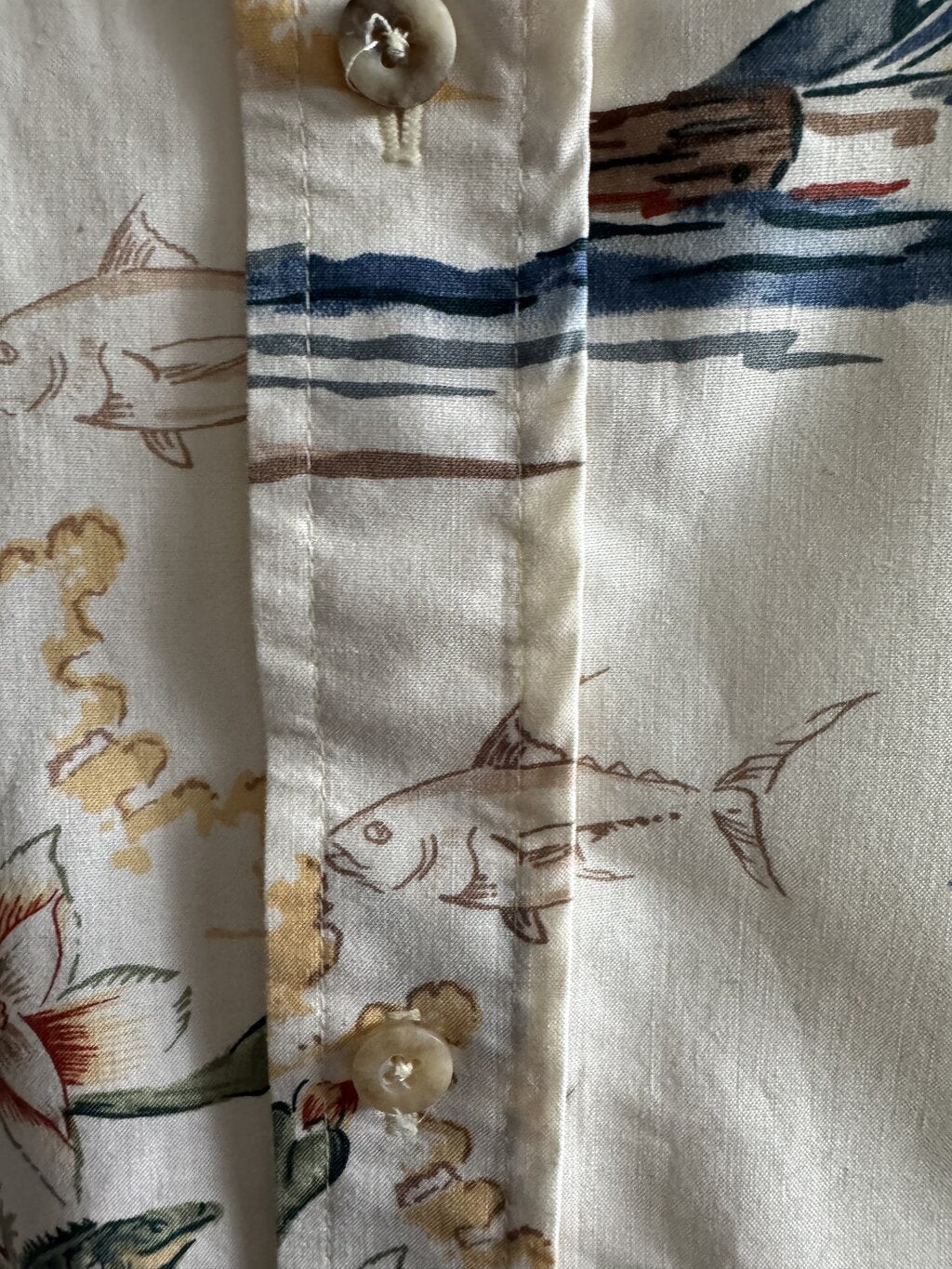 1990s - Bluewater USA 2XL Fishing Scene Shirt – Marlin, Cactus & Coastal Cliff Print (Thick Cotton)