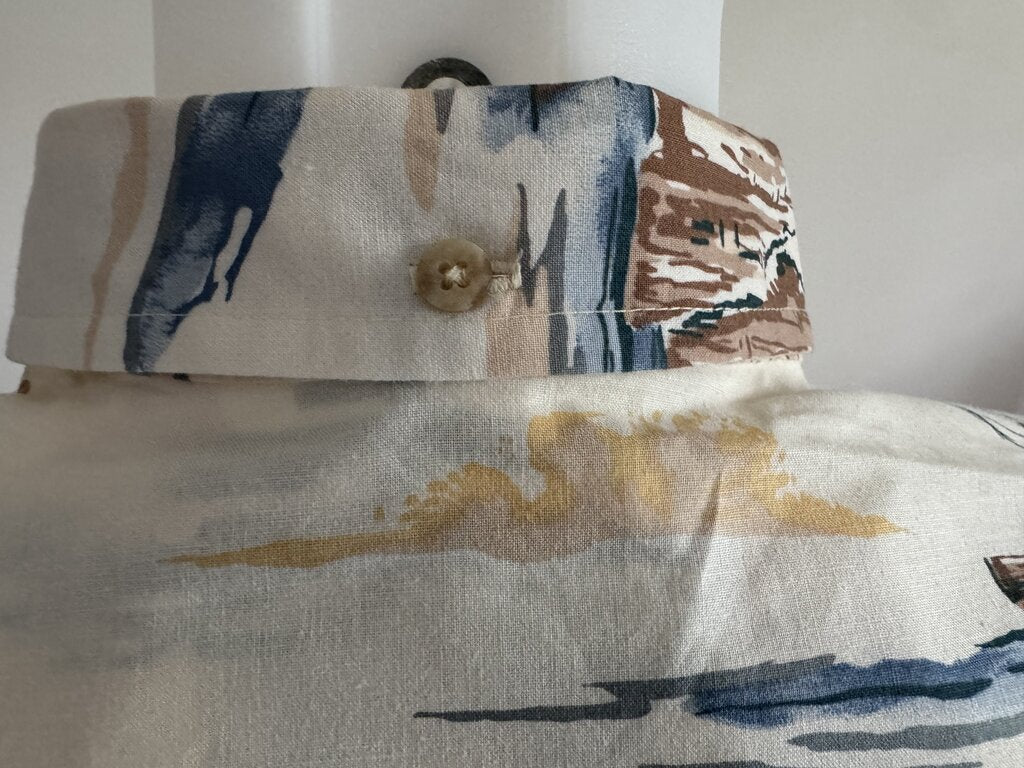 1990s - Bluewater USA 2XL Fishing Scene Shirt – Marlin, Cactus & Coastal Cliff Print (Thick Cotton)