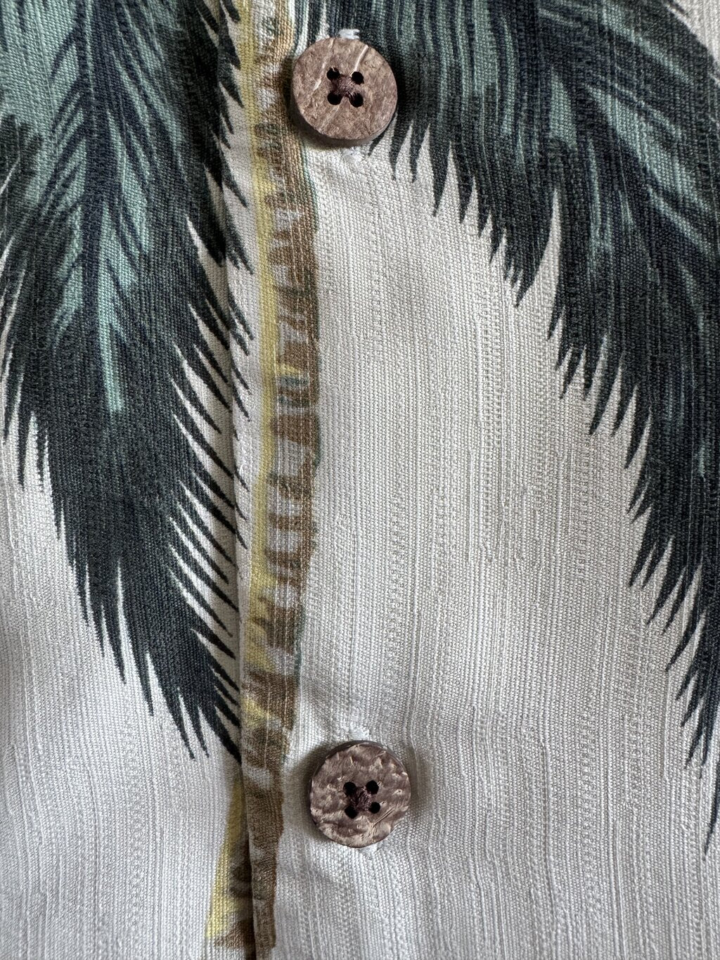 2000s–2010s - Tommy Bahama Coconut Grove Shirt – Cream Silk with Towering Palms (M)