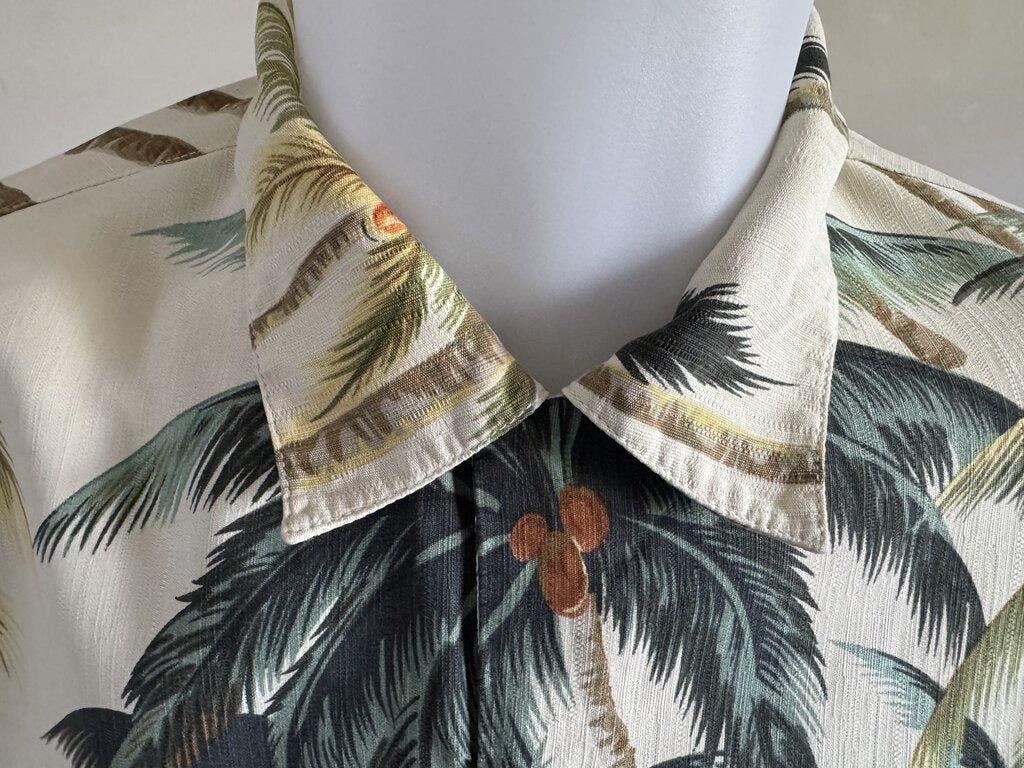 2000s–2010s - Tommy Bahama Coconut Grove Shirt – Cream Silk with Towering Palms (M)