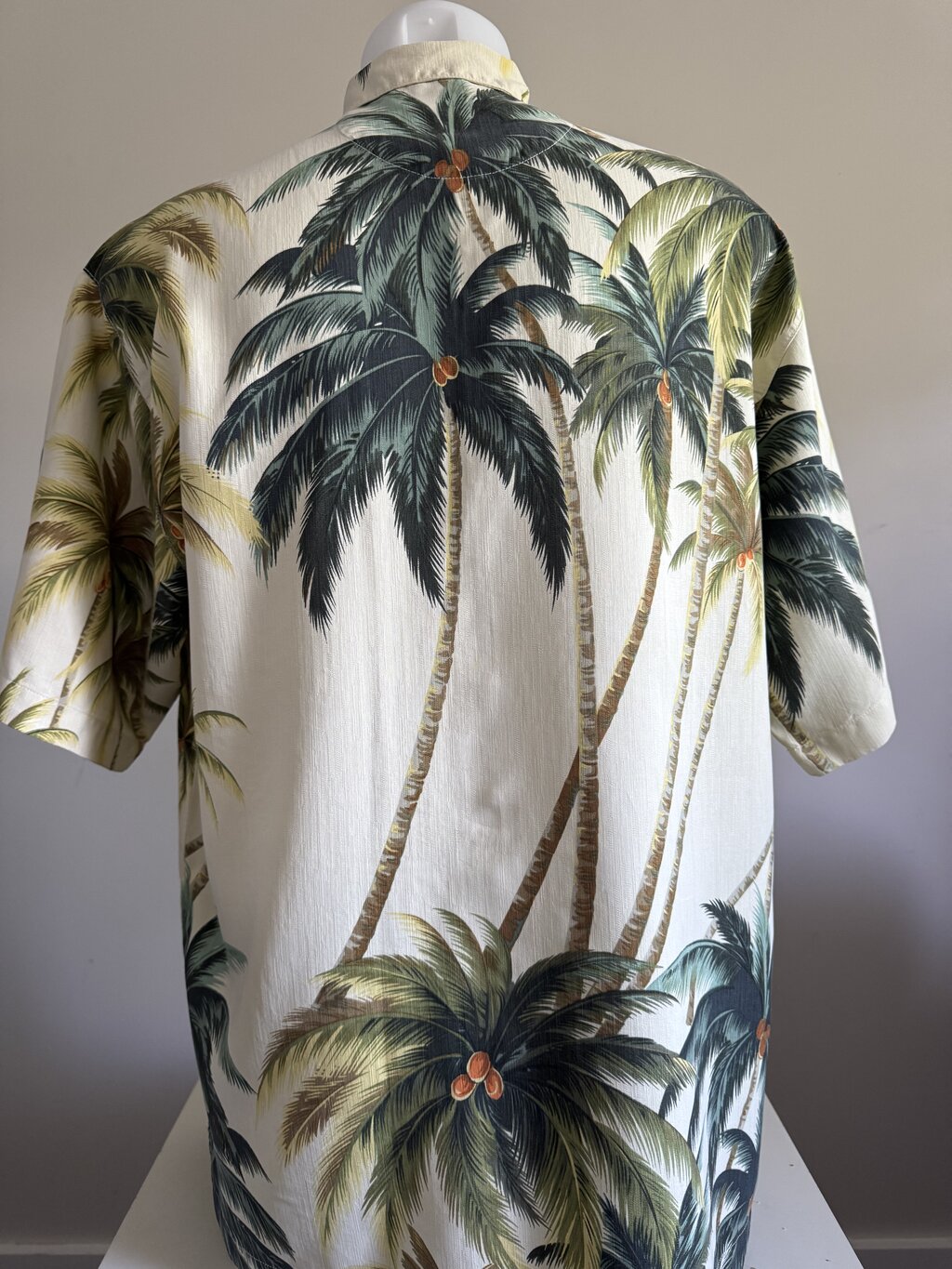 2000s–2010s - Tommy Bahama Coconut Grove Shirt – Cream Silk with Towering Palms (M)
