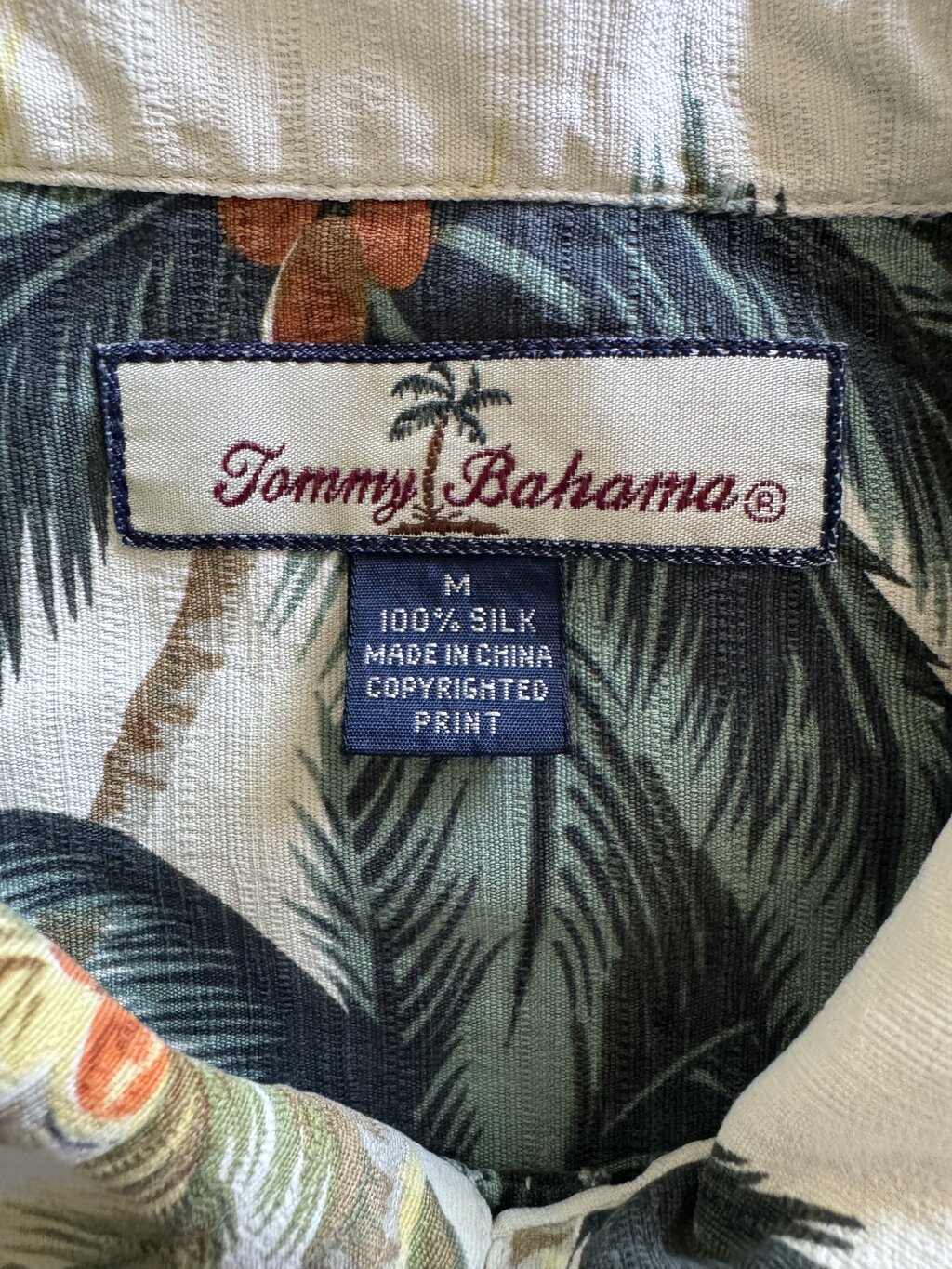 2000s–2010s - Tommy Bahama Coconut Grove Shirt – Cream Silk with Towering Palms (M)