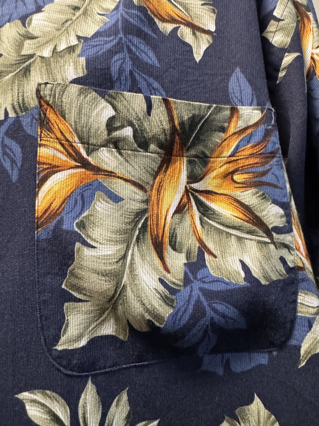 1990s Nautica Bird of Paradise Floral Shirt – Navy & Orange (XL)