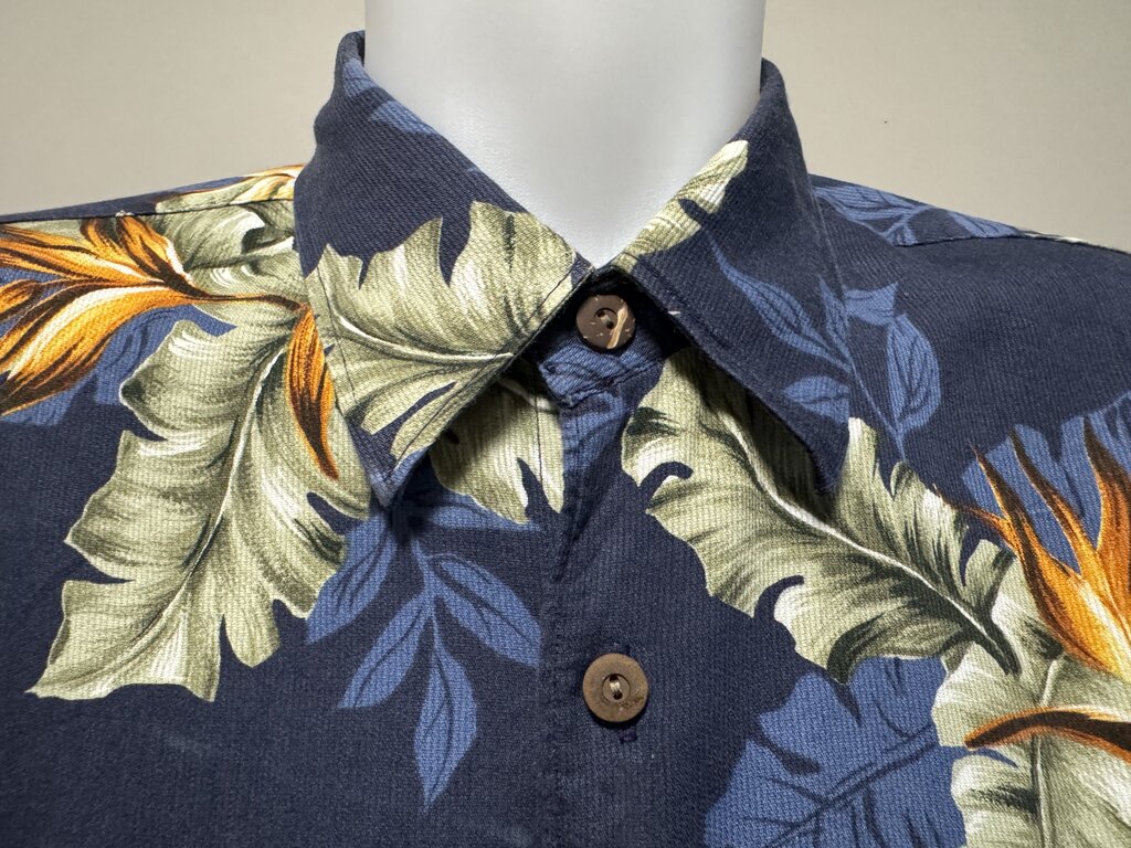 1990s Nautica Bird of Paradise Floral Shirt – Navy & Orange (XL)