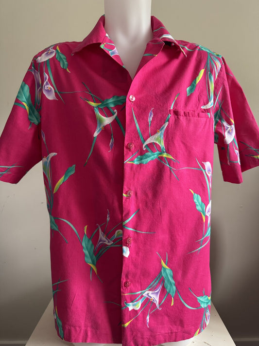 1990s - Electric Magenta Calla Lily Hawaiian Shirt – Hilo Hatties XL